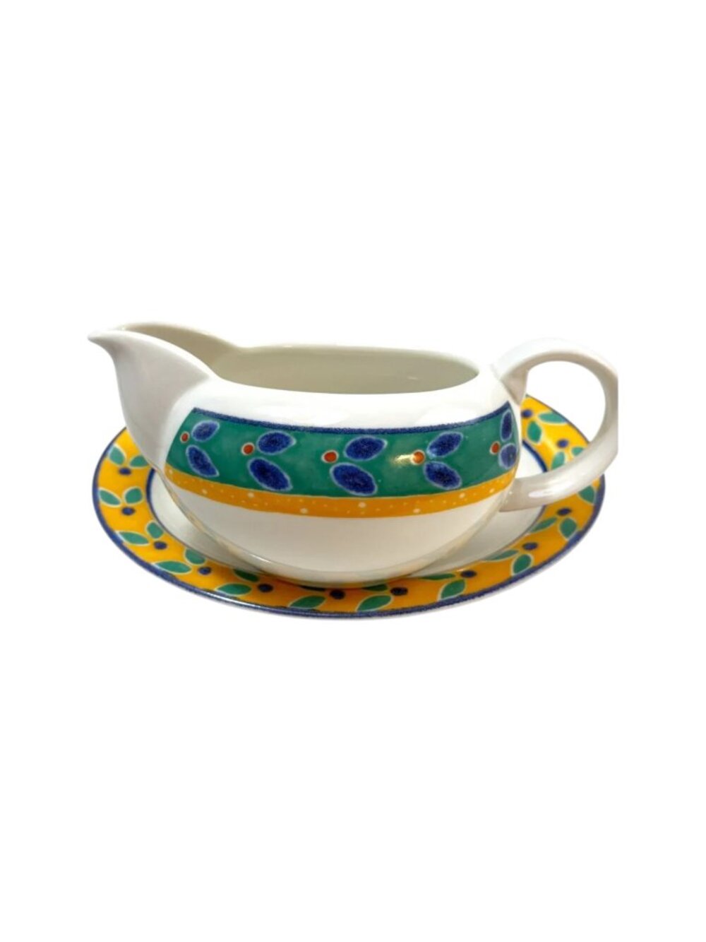 Royal Doulton Cabana Gravy Boat and Underplate Green Blue Yellow New‎